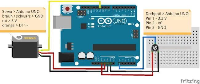 Servomotor & Drehpotentiometer am Arduino UNO