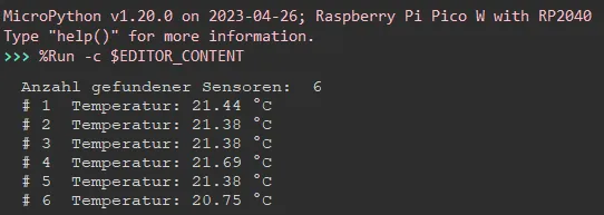 Ausgabe der Temperaturwerte von den angeschlossenen Sensoren