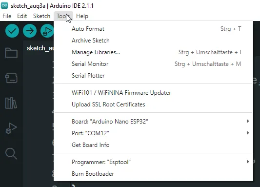Einstellungen für das Zurücksetzen des Mikrocontrollers