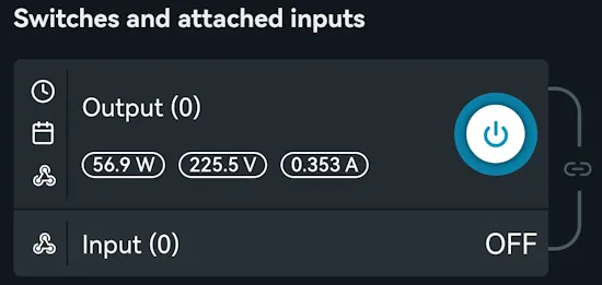 Shelly Plus 1PM Mini - Webfrontend, Anzeige der Strom & Leistungsaufnahme von Verbraucher