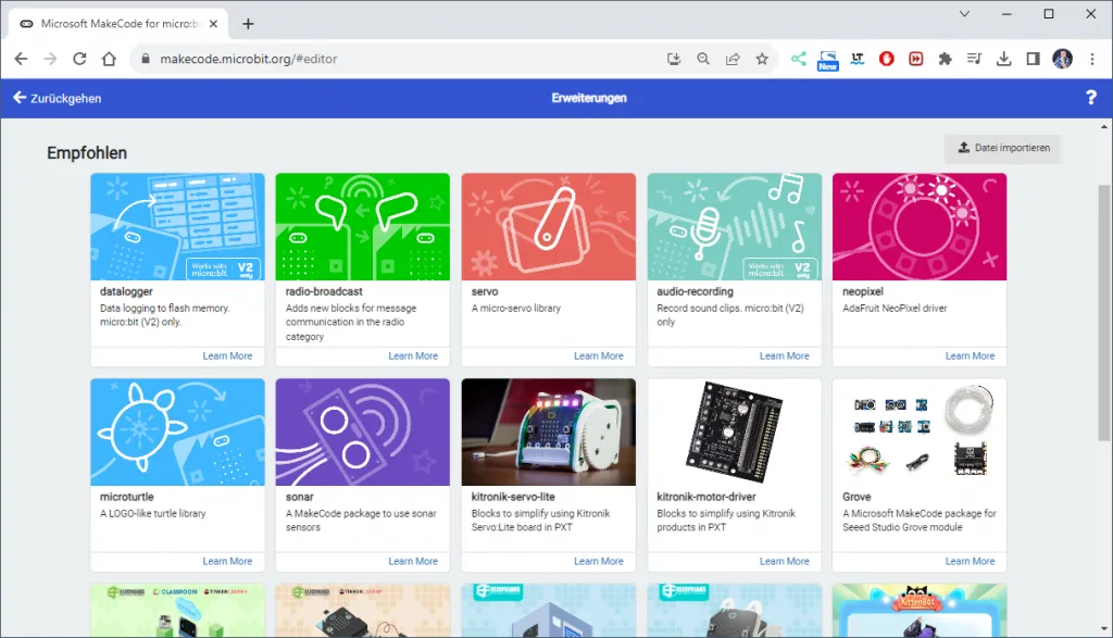 öffentliche Projekte zum Nachbauen der Community von MakeCode