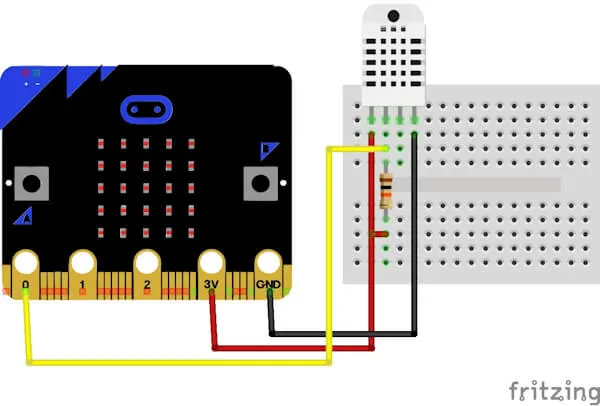 Schaltung - DHT22 Sensor am BBC micro:bit für Scrolltext