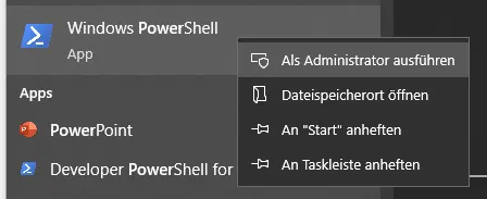 PowerShell mit Administratorrechten starten
