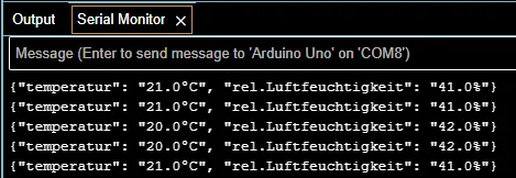 Ausgabe der Daten des DHT11 Sensors im JSON-Format auf der seriellen Schnittstelle