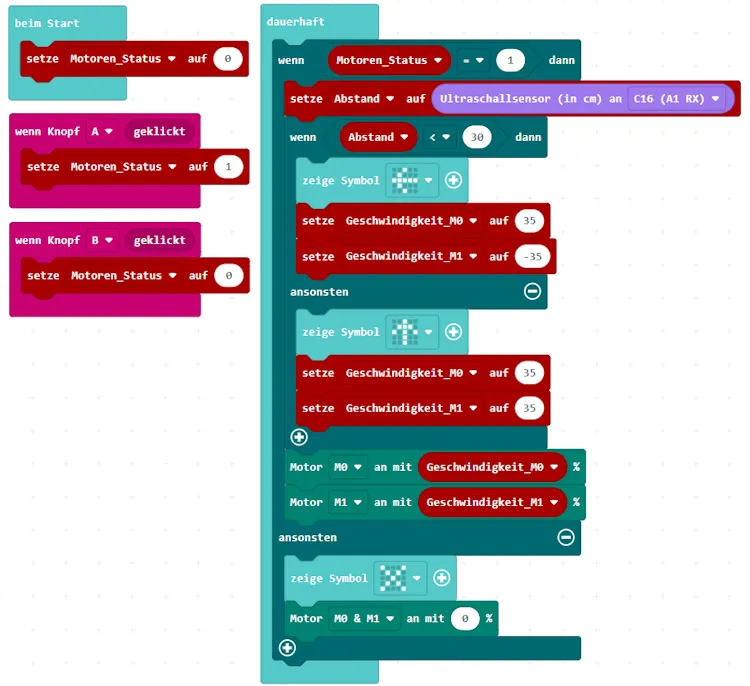 MakeCode Programm - 2WD Chassis autonom fahren