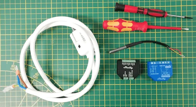 Bauteile für die Schaltung - Shelly Plus 1 mit AddOn & Sensor DS18B20