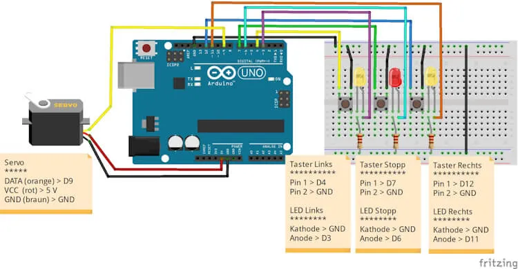 Schaltung - steuern eines 360 Grad Servos am Arduino UNO mit Taster