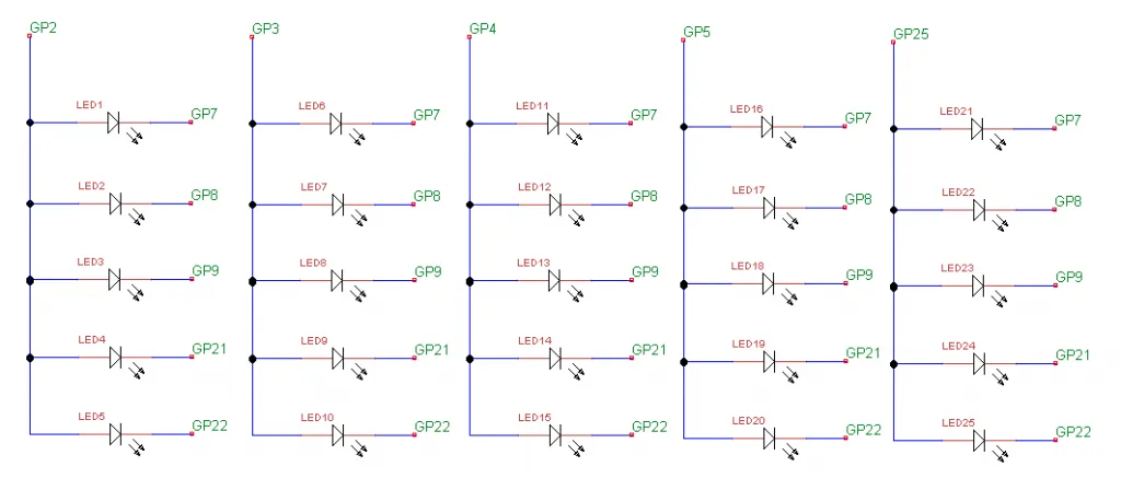 Schaltung der 5x5 LED-Matrix am RP2040:bit