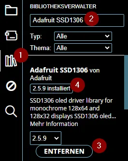 Bibliothek - Adafruit SSD1306 im Bibliotheksverwalter der Arduino IDE