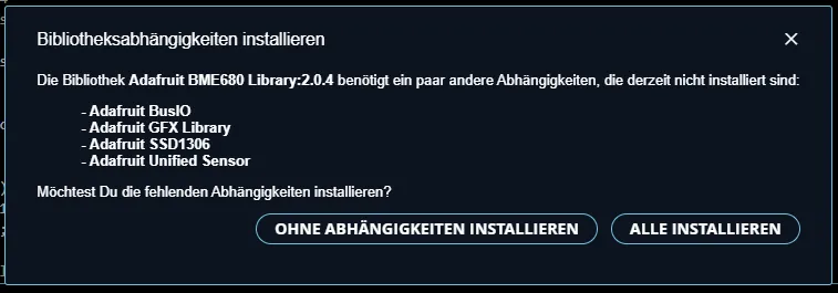 Installieren der Abhängigkeiten von der Bibliothek Adafruit SSD1306