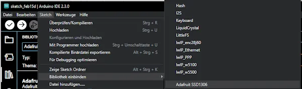 einbinden der Bibliothek Adafruit SSD1306