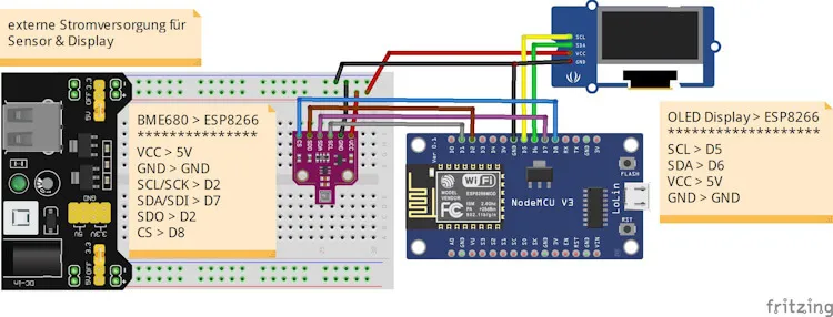 Schaltung - Umweltsensor BME680 & OLED Display am ESP8266