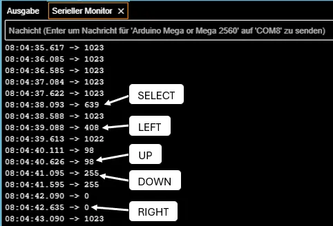 analoge Werte der Tasten am LCD Keyad Shield