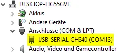 eingerichteter ESP32 DE1 R32 in Windows