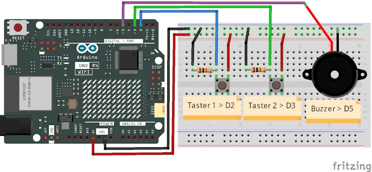 Schaltung - Arduino mit Taster & Buzzer