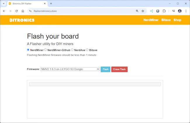 Webseite zum flashen diverser ESP32 als NerdMiner
