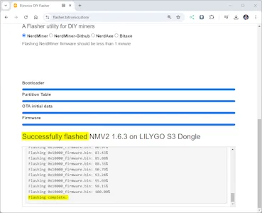 erfolgreich geflashter Mikrocontroller als NerdMiner