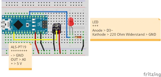 Schaltung - ALS-PT19 am Arduino mit LED
