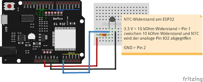 Schaltung - NTC-Widerstand am ESP32