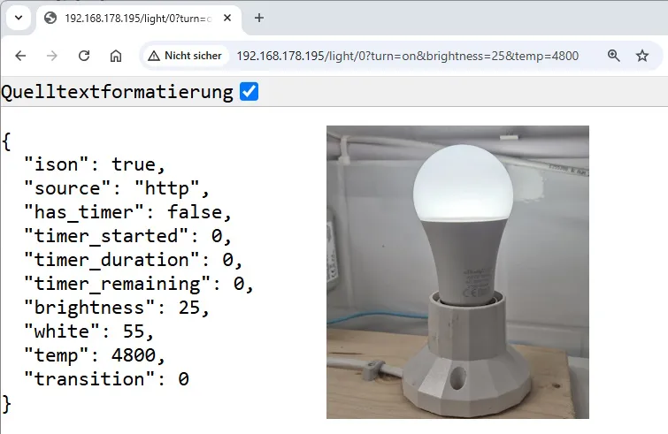 Aufruf - HTTP Request Shelly DUO Lampe