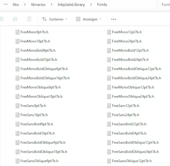 Ordner mit Schriftarten aus der Inkplate Bibliothek
