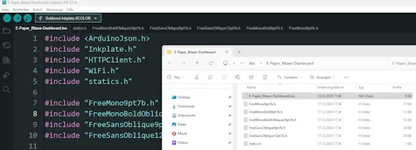 Eingebundene Schriftarten im Ordner & Quellcode