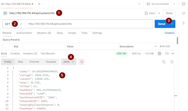 Postman - Bitaxe API Request