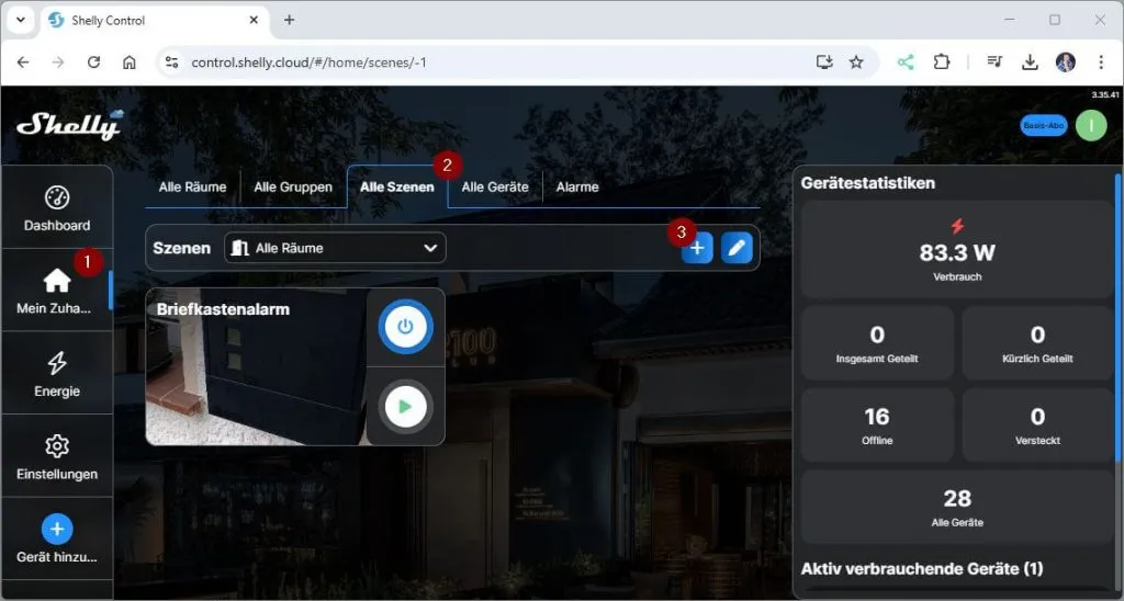 Shelly Control - neue Szene erstellen Step1