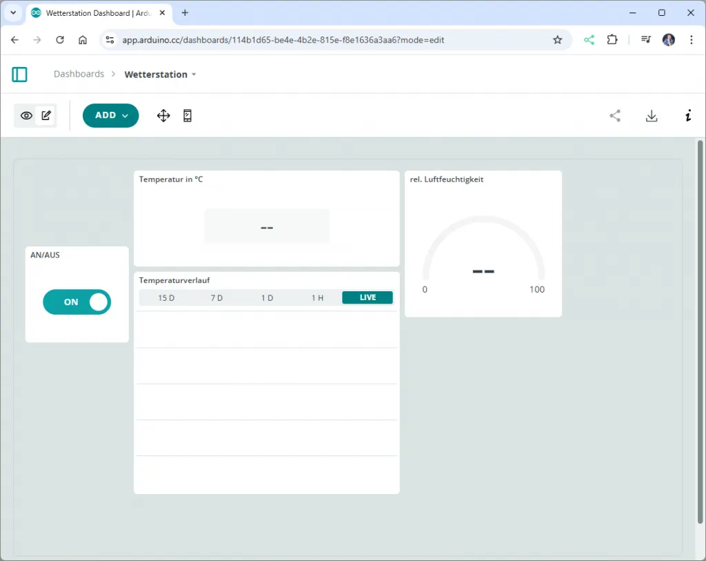 Dashboard in der Arduino Cloud für die smarte Wetterstation