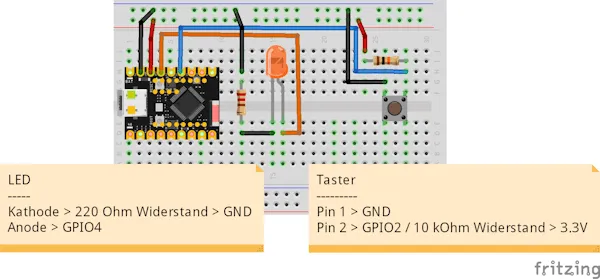 Schaltung: ESP32-C3 mit LED und Taster