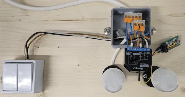 Schaltung - Shelly 2PM Gen2 + AddOn + LDR + Schalter + Lampen