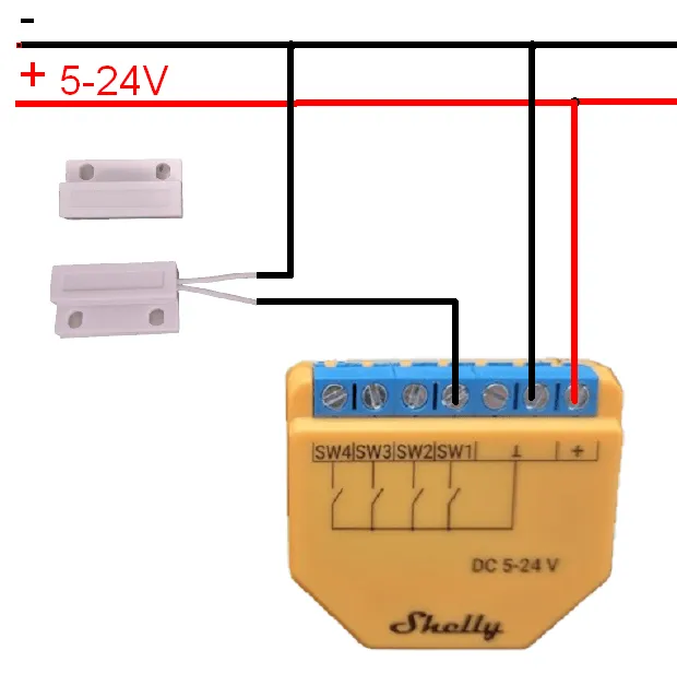 Schaltung - Shelly i4 DC mit Reed-Kontakt