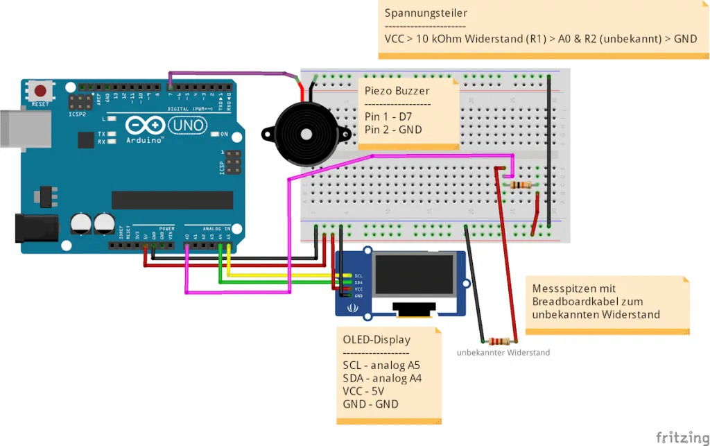 Schaltung - Arduino UNO R3 als Widerstandsmessgerät