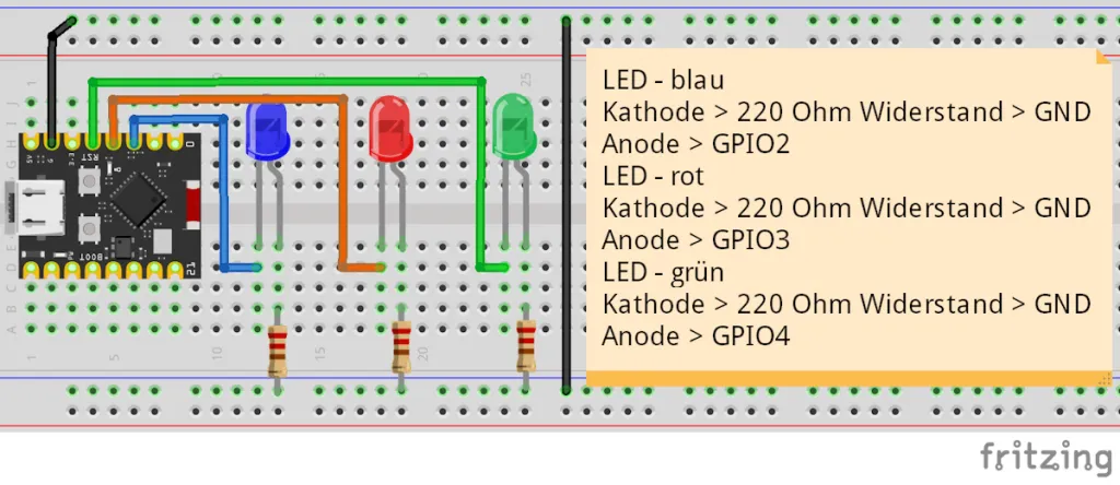 Schaltung - ESP32-C3 mit LEDs