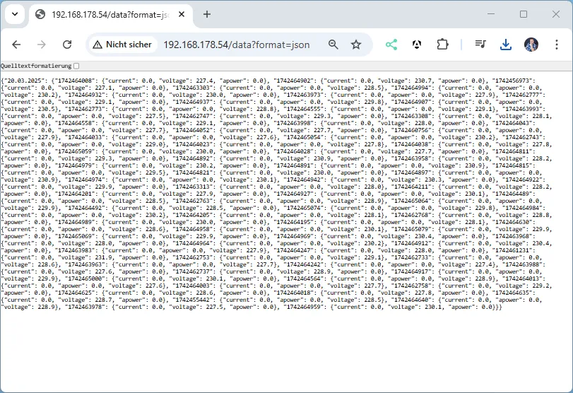 Ausgabe der gespeicherten Daten im JSON-Format