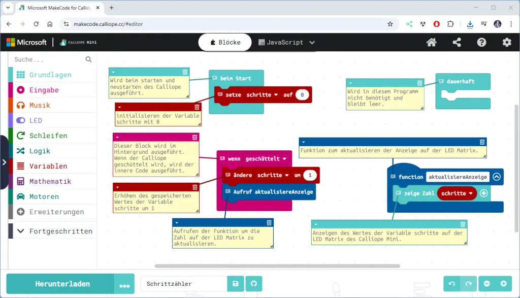 MakeCode - Schrittzähler mit dem Calliope Mini 3