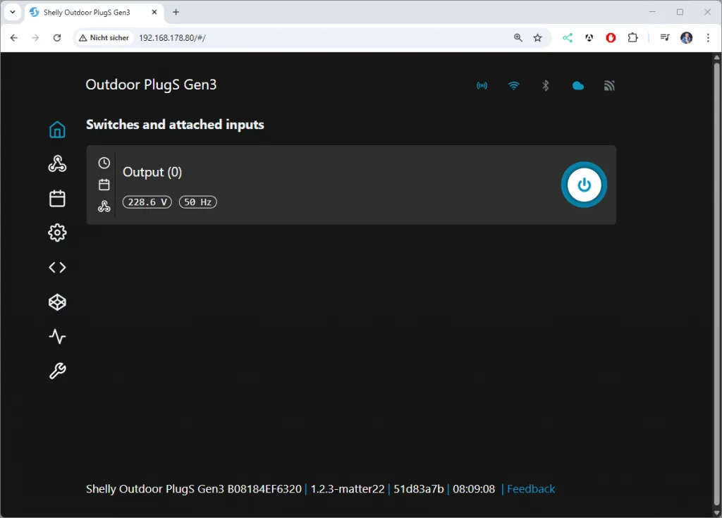 Weboberfläche vom Shelly
