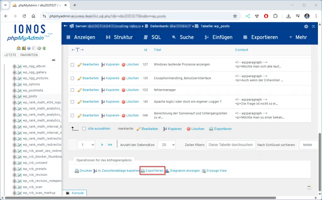 phpMyAdmin - Export - Step1