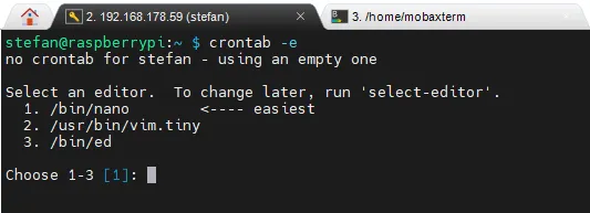 CronTab - Auswahl des Editors