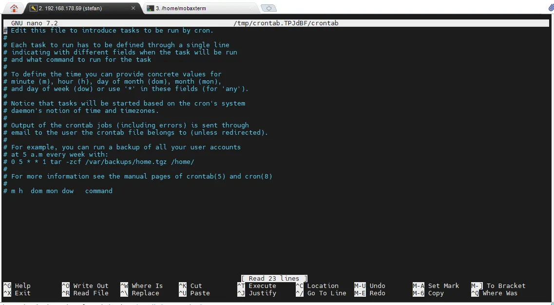 CronTab im Editor Nano