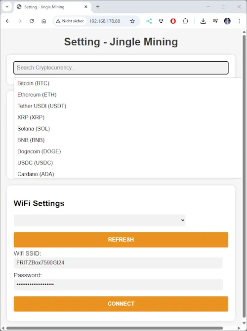 Jingle Mining - CryptoTracker - Einrichten - Step6 - Webinterface zur Konfiguration