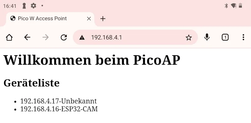 PiPico2W - AccessPoint Weboberfläche mit Geräteliste
