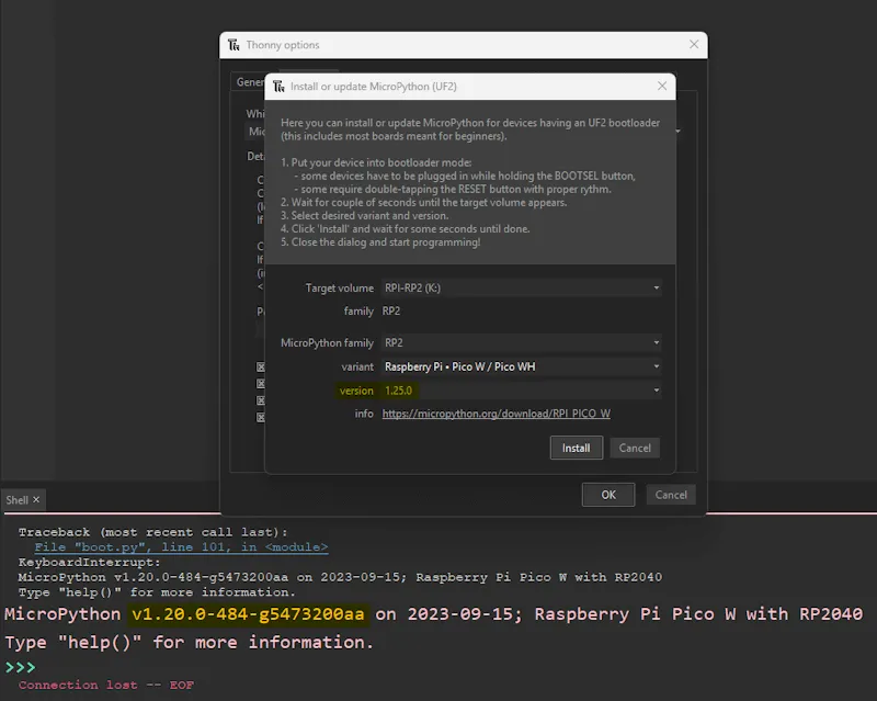 aktualisieren der Firmware des Raspberry Pi Pico W mit der Thonny IDE