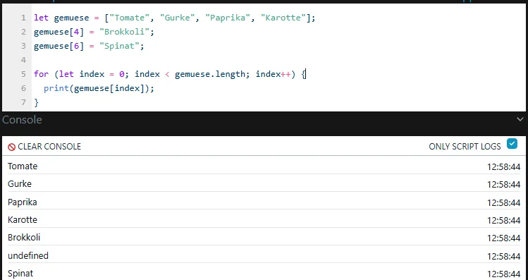 Shelly Scripting - Arrays - Hinzufügen von Elementen Index übersprungen