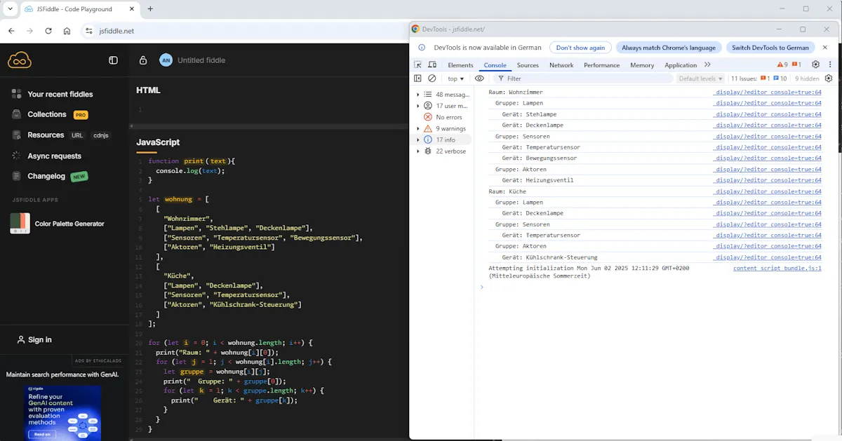 Shelly Scripting - Arrays - Mehrdimensionale Arrays - Ausgabe