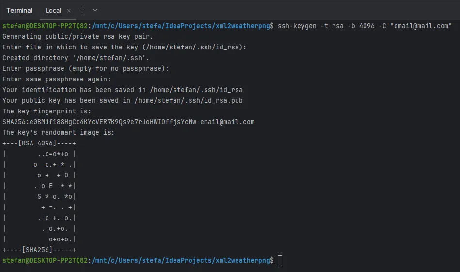 generierter SSH Key auf der Konsole