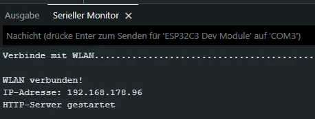 Ausgabe des ESP32-C3 auf der seriellen Schnittstelle nachdem aufbauen der WiFi Verbindung