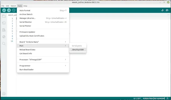 Arduino IDE - Ports werden erfolgreich angezeigt