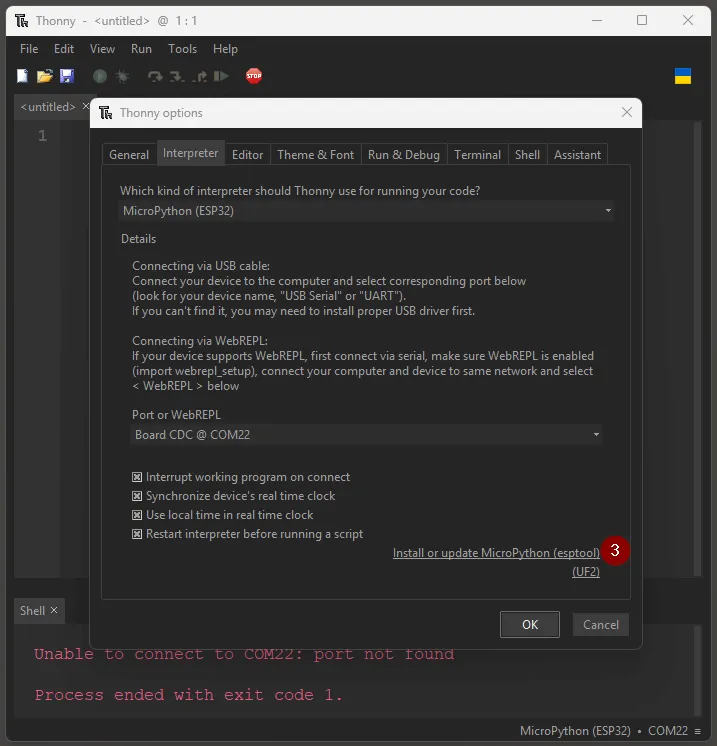Thonny - flash Micropython - Step2