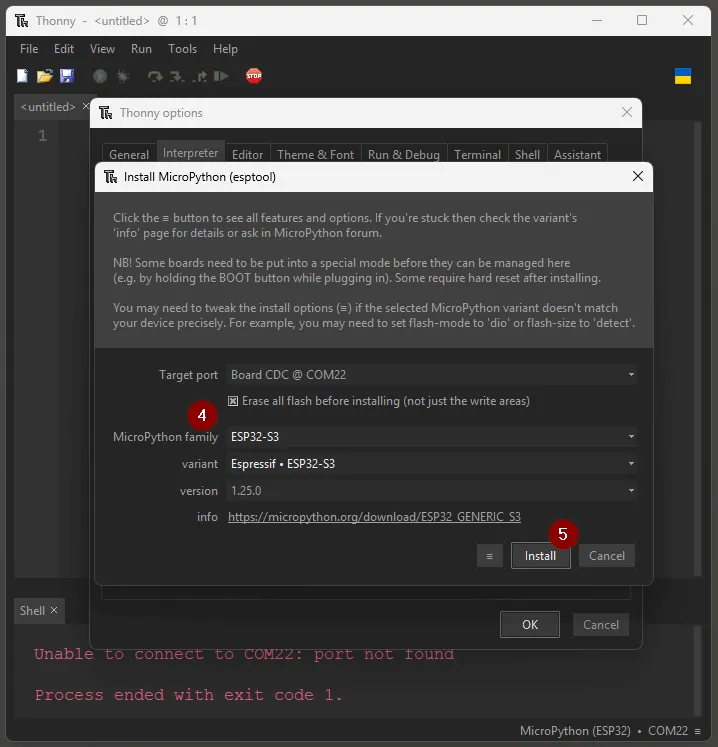 Thonny - flash Micropython - Step3